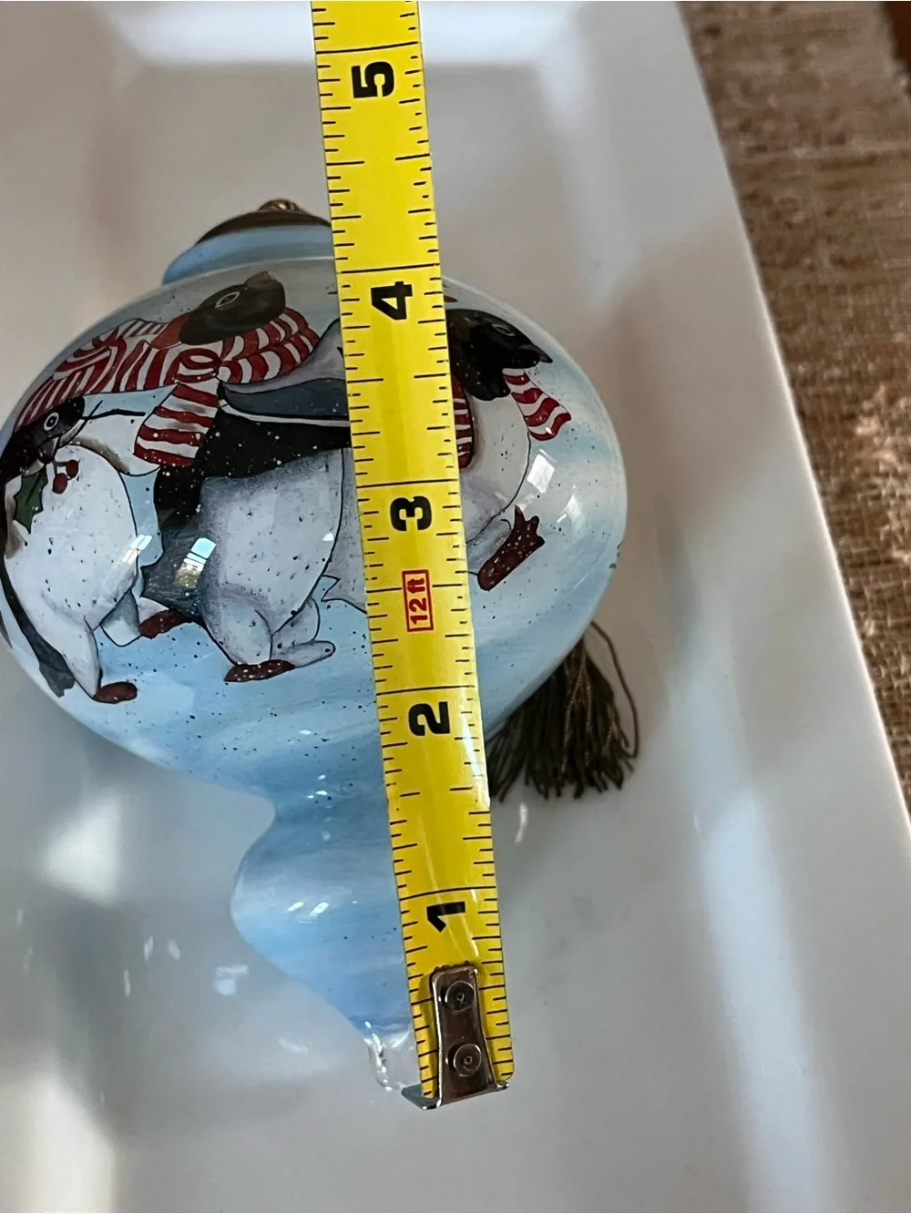 Ne'Qwa Art Blue Hand-Painted Glass Penguin Holiday Ornament